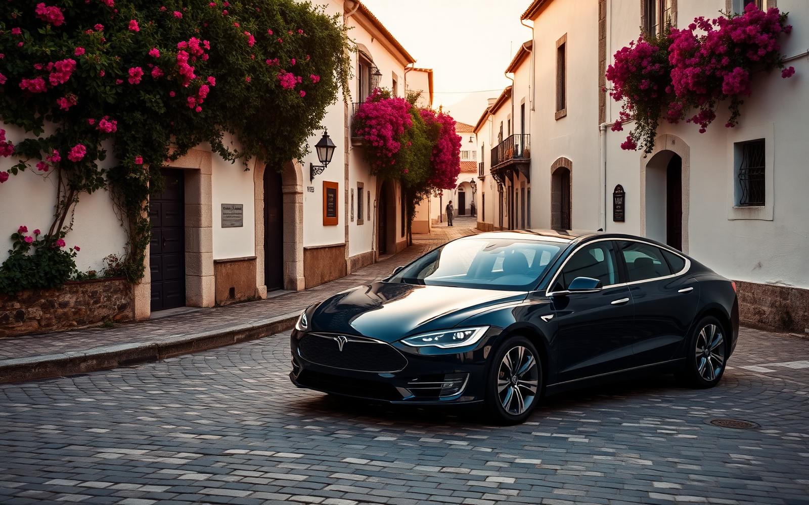 Tesla elétrico em vila portuguesa